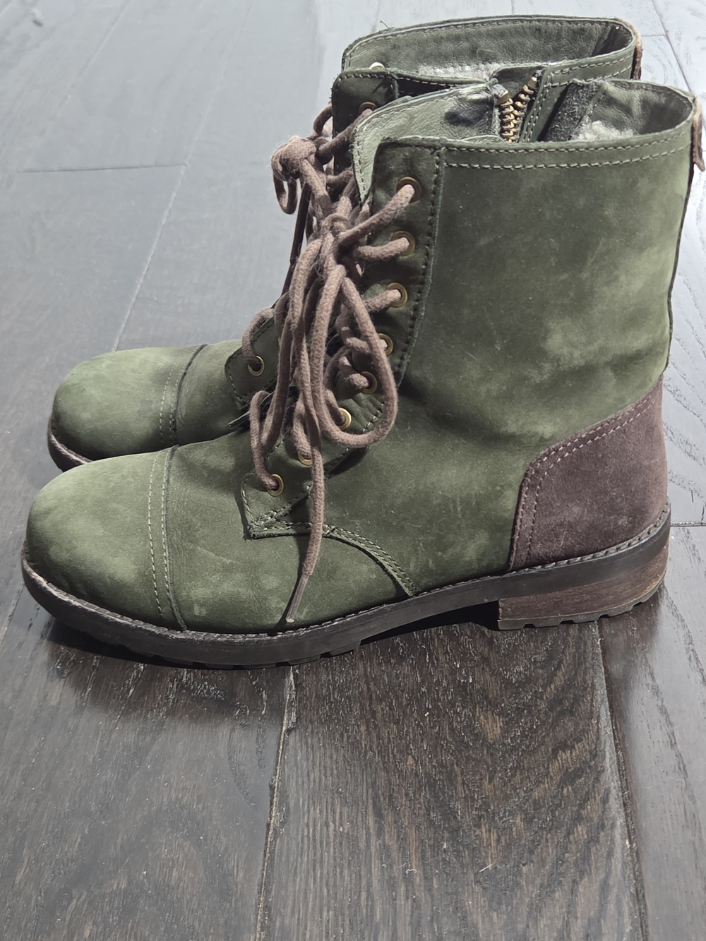 Ugg Kilmer Dark Green Suede Combat Boots Size US 8 Shearling Lined